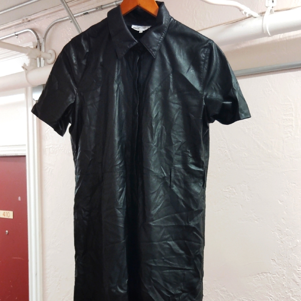 Nannushka Faux Leather Collared Dresll